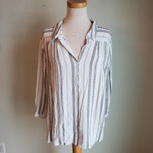Vince Camuto 3/4 Sleeve Stripe Top Button Front 2X